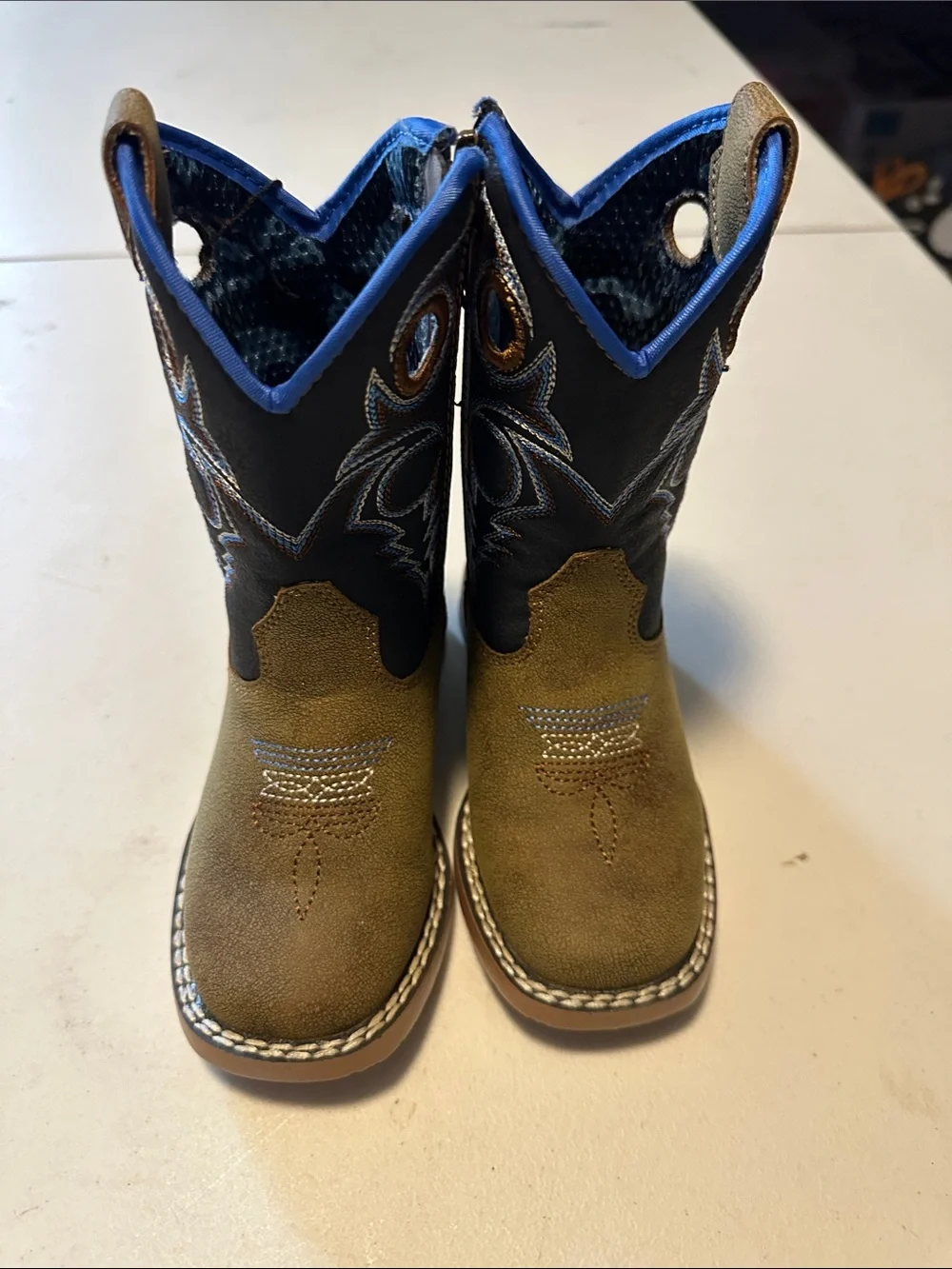 Twister Kids Two-Tone Cowboy Boots - Olive and Black with Blue Trim